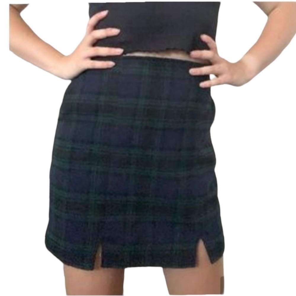 Hollister Green/Blue Plaid A-Line Mini Skirt Ultra High-Rise